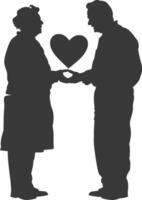 ai generiert Silhouette Alten Paar halten Herz Symbol schwarz Farbe nur vektor