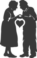 ai genererad silhuett äldre par innehav hjärta symbol svart Färg endast vektor