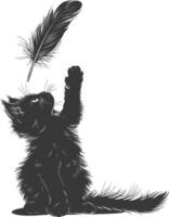 silhuett kattunge djur- spelar fjäder svart Färg endast vektor