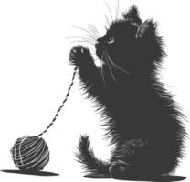 silhuett kattunge djur- spelar woll rulla svart Färg endast vektor