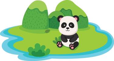 isolerat natur ö med panda illustration vektor