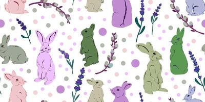 en mönster med kaniner och lavendel- blommor vektor