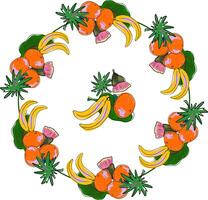 en cirkulär arrangemang av frukt och löv vektor