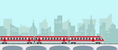 passagerare höjd hastighet tåg på bro i stad. skytrain, tunnelbana, metro eller underjordisk transport. vektor