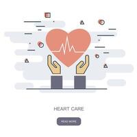 Herz Pflege Konzept. Cardio vaskulär. Hände halten ein rot Herz. eben medizinisch Symbol. Illustration. vektor