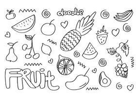 doodle frukt set. handritning av frukter i olika stilar. vektor