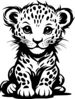 leopard bebis, svart och vit illustration vektor