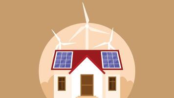 hållbar hus med rena energi sol- och vind energi illustration vektor