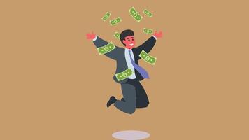 Geschäftsmann profitieren Geld und extrem glücklich wie gewinnen von seine Geschäft vektor