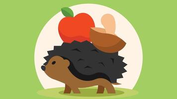 Igel trägt Essen und Früchte auf seine zurück Illustration zum Färbung und Kinder Buch vektor