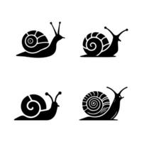 snigel silhuett ikon. snigel i skal krypa piktogram. helix långsam, söt escargot rör på sig. slemmig ätbar spiral mollusk symbol samling. vilda djur och växter begrepp. isolerat illustration. vektor