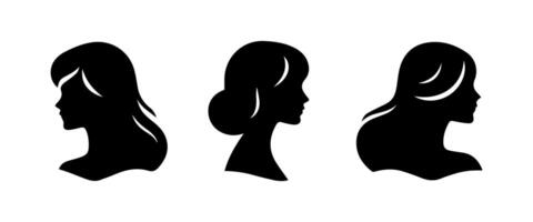 Frau Kopf Silhouette, Gesicht Profil, Vignette. Hand gezeichnet Illustration, isoliert auf Weiß Hintergrund. Design zum Einladung, Gruß Karte, Jahrgang Stil. vektor