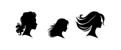 Frau Kopf Silhouette, Gesicht Profil, Vignette. Hand gezeichnet Illustration, isoliert auf Weiß Hintergrund. Design zum Einladung, Gruß Karte, Jahrgang Stil. vektor