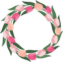 söt rosa tulpan blommor krans ram gräns krans hand dragen ClipArt element illustration för inbjudan hälsning födelsedag fest firande bröllop kort affisch baner bakgrund tapet vektor