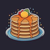 stack av pannkakor med sirap och bär tecknad serie illustration platt design vektor