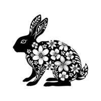 påsk kanin med blommig mönster. illustration för vykort, affisch, klistermärke, mönster vektor