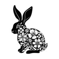 modern schwarz und Weiß Illustration, schön Ostern Hase mit Blumen- vektor