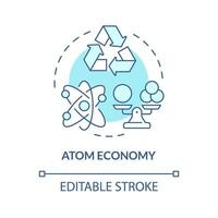 Atom Wirtschaft Sanft Blau Konzept Symbol. Grün Chemie, nachhaltig Synthese. Energie Effizienz. runden gestalten Linie Illustration. abstrakt Idee. Grafik Design. einfach zu verwenden Präsentation, Artikel vektor