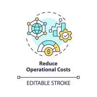 betriebsbereit Kosten reduzieren multi Farbe Konzept Symbol. Verwaltung Prozess Optimierung. Ressource Verbrauch die Ermäßigung. runden gestalten Linie Illustration. abstrakt Idee. Grafik Design. einfach zu verwenden vektor