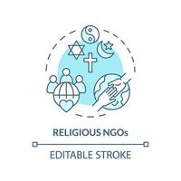 religiös NGOs Sanft Blau Konzept Symbol. nicht Regierungs Organisation. Vertrauen basierend Koalition. humanitär Hilfe. runden gestalten Linie Illustration. abstrakt Idee. Grafik Design. einfach zu verwenden im Artikel vektor