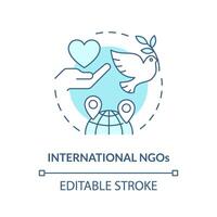 International NGOs Sanft Blau Konzept Symbol. nicht Regierungs Organisation. global Reichweite. weltweit Partnerschaft. runden gestalten Linie Illustration. abstrakt Idee. Grafik Design. einfach zu verwenden im Artikel vektor