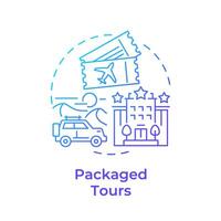 verpackt Touren Blau Gradient Konzept Symbol. Reise Service. geführt und organisiert Tour. Abenteuer Reise. runden gestalten Linie Illustration. abstrakt Idee. Grafik Design. einfach zu verwenden im Anwendung vektor