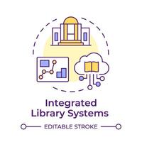 integrerad bibliotek system mång Färg begrepp ikon. böcker hantera, användare service. kund tillfredsställelse. runda form linje illustration. abstrakt aning. grafisk design. lätt till använda sig av i infographic vektor