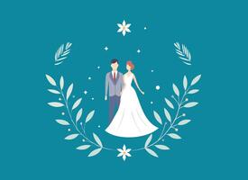 elegant Hochzeit Illustration mit Braut und Bräutigam Design vektor