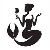 sjöjungfru innehav en vin glas illustration vektor