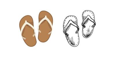 süß Hand gezeichnet Flip Flops. eben und Gliederung Illustration. Gekritzel Zeichnung. vektor