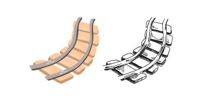 söt hand dragen järnväg. platt och översikt svart illustration isolerat på vit bakgrund. klotter teckning. vektor