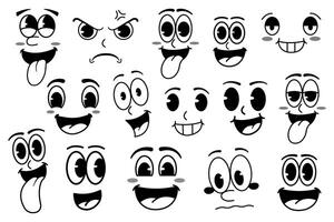 tecknad serie ansikte uttryck uppsättning. illustration i retro tecknad serie stil vektor