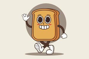 Brot Maskottchen Charakter Illustration Toast Karikatur Design mit glücklich Gesicht vektor