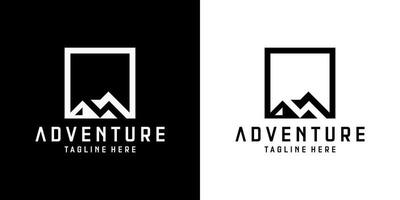 enkel berg logotyp design med en låda ram för Kläder och äventyr företag vektor