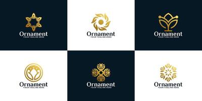 samling av guld geometrisk blommig prydnad logotyp mönster vektor