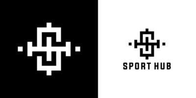 sporter logotyp design med stark brev h och skivstång vektor