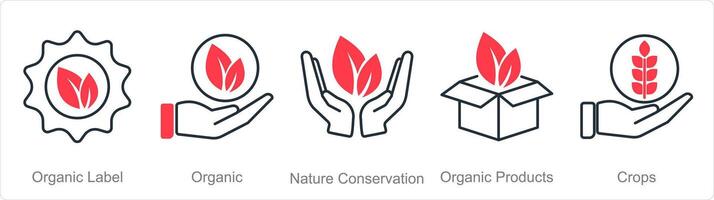 en uppsättning av 5 organisk jordbruk ikoner som organisk märka, organisk, natur bevarande vektor