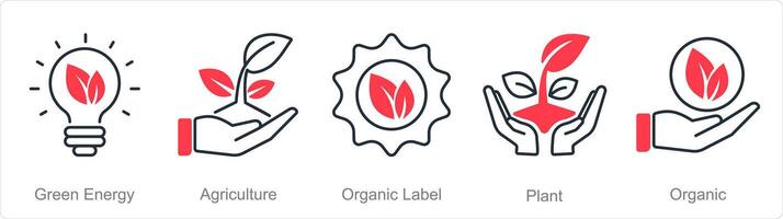 en uppsättning av 5 organisk jordbruk ikoner som grön energi, lantbruk, organisk märka vektor