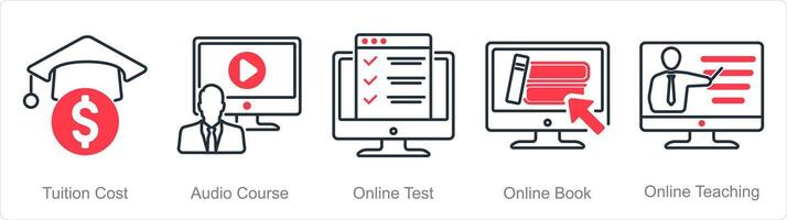 en uppsättning av 5 uppkopplad utbildning ikoner som undervisning kosta, audio kurs, uppkopplad testa vektor