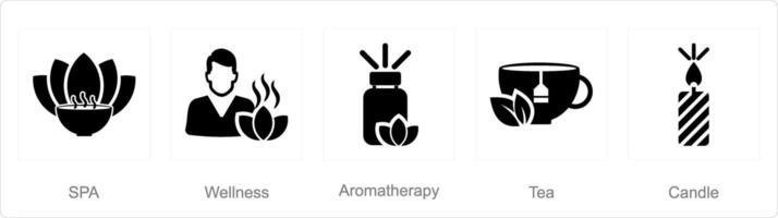 en uppsättning av 5 skönhet och spa ikoner som spa, friskvård, aromaterapi vektor