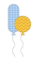 flytande par av ballonger på strängar 2d linjär tecknad serie objekt. fest dekorationer isolerat linje element vit bakgrund. festlig ballonger. födelsedag barndom Färg platt fläck illustration vektor