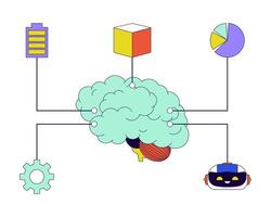digital hjärna maskin inlärning 2d linjär tecknad serie objekt. artificiell intelligens verktyg isolerat linje element vit bakgrund. data vetenskap, robotik, datoranvändning Färg platt fläck illustration vektor