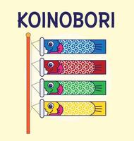 koinobori karp streamers på guld element bakgrund. japansk Översätt gyllene vecka Semester vektor