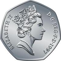 brittiskt pengar silver- mynt 50 penny vektor