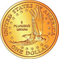 amerikan pengar, guld dollar mynt med de bild av en flyi vektor