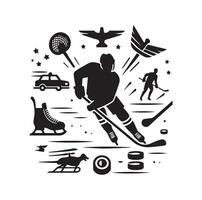 Eis Eishockey Spieler Silhouetten Symbol Logo Illustration. vektor