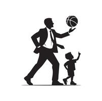 basketboll spelare pappa med boll korg silhuett vektor