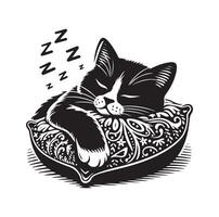 en katt sovande med kudde vektor