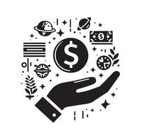 Geld auf das Hand Silhouette Stil. speichern Geld Symbol, Investition, Finanzen unterzeichnen. vektor