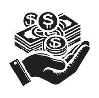 Geld auf das Hand Silhouette Stil. speichern Geld Symbol, Investition, Finanzen unterzeichnen. vektor